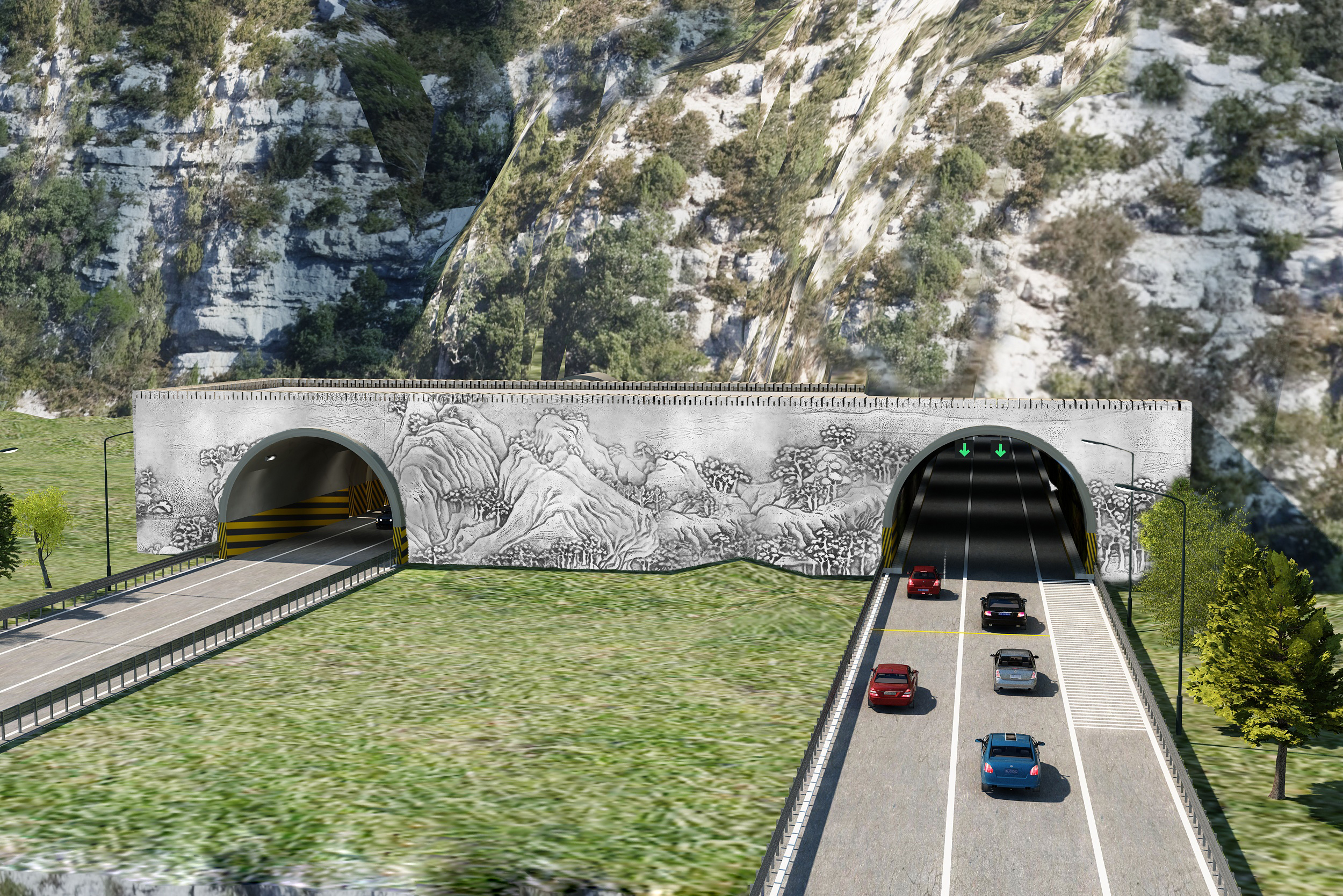 山西太原高速隧道洞口浮雕彩绘设计施工 - 山西七色梧桐装饰设计有限